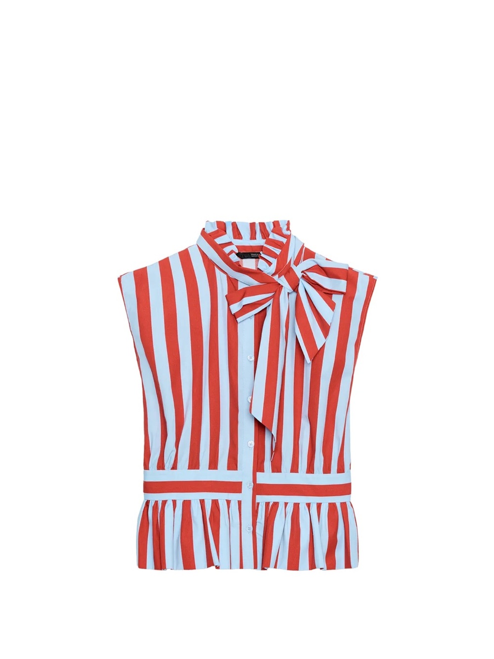 Zara- Sleeveless Red & White Striped Bow-Neck Top size medium